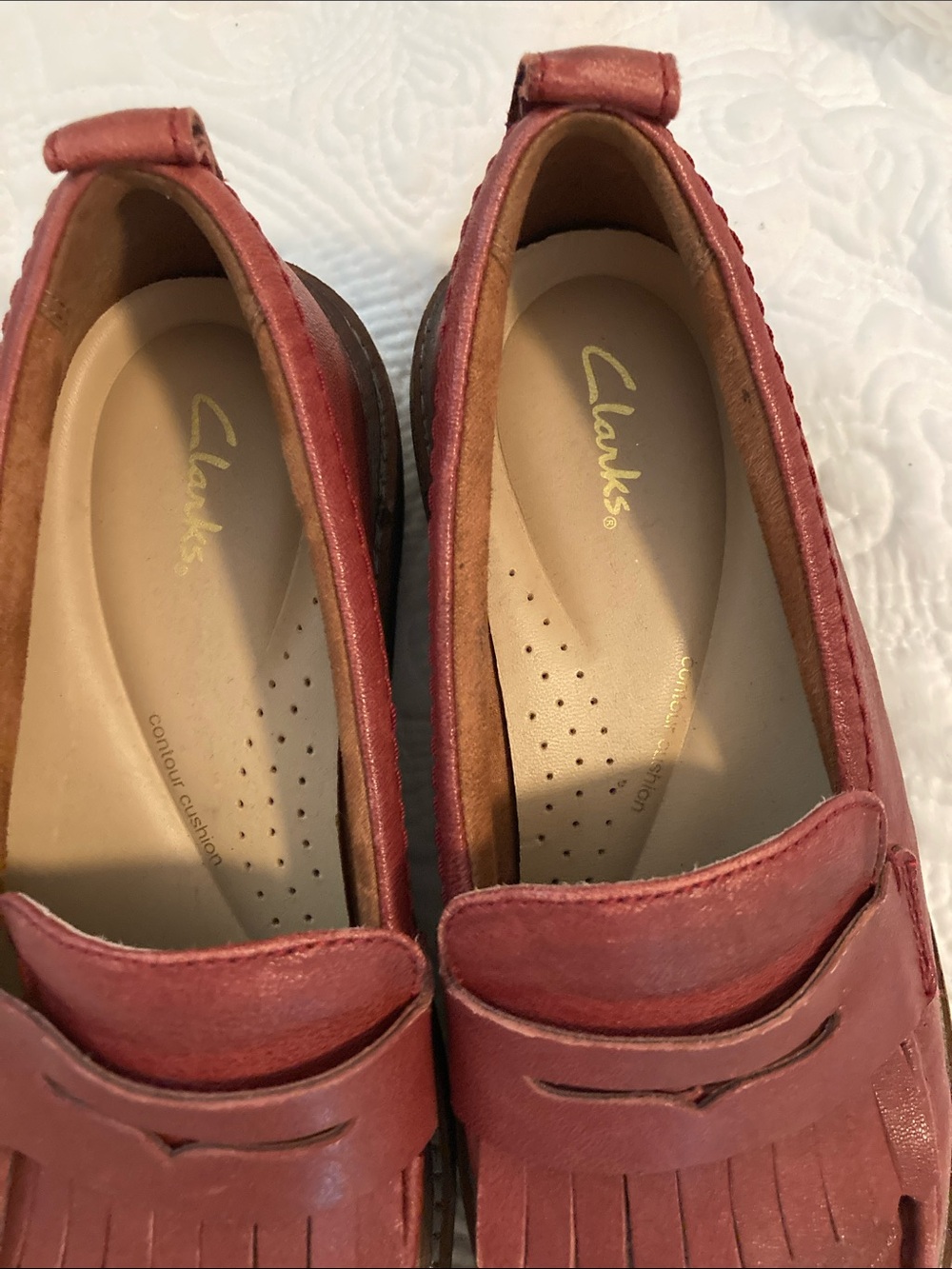 Clarks Red Leather Kiltie Penny Loafers like new. - Picture 3 of 4